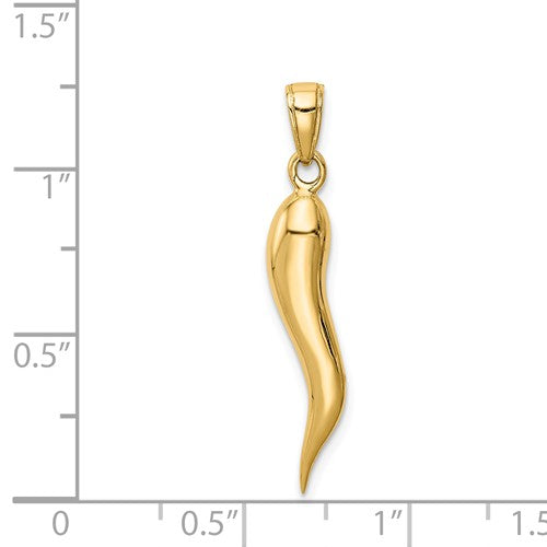 14k Yellow Gold Large 30mm Solid 3-D Italian Horn Pendant- Sparkle & Jade-SparkleAndJade.com K2737