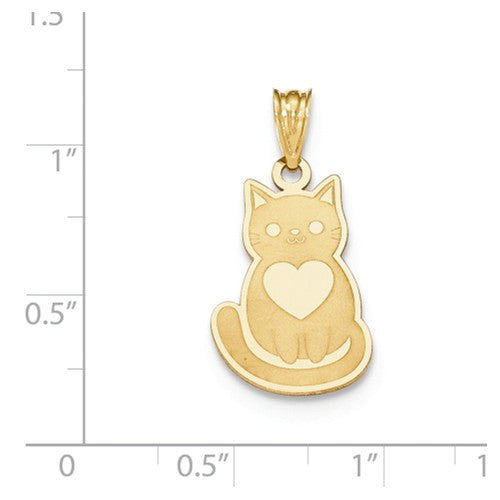 14k Yellow Gold Laser Cut Engravable Cat Charm Pendant- Sparkle & Jade-SparkleAndJade.com YC1181