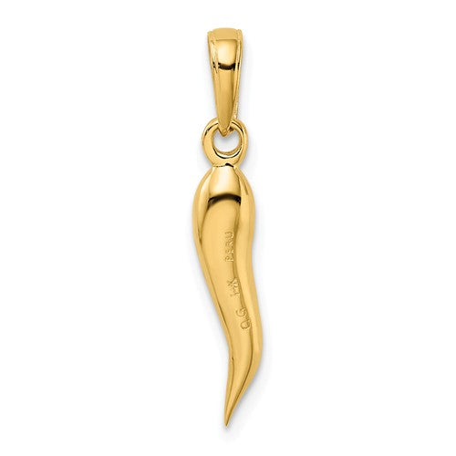 14k Yellow Gold Medium 25mm Solid 3-D Italian Horn Pendant- Sparkle & Jade-SparkleAndJade.com K2735