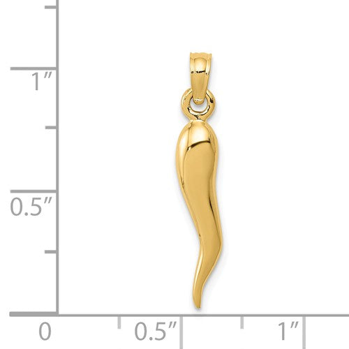 14k Yellow Gold Medium 25mm Solid 3-D Italian Horn Pendant- Sparkle & Jade-SparkleAndJade.com K2735