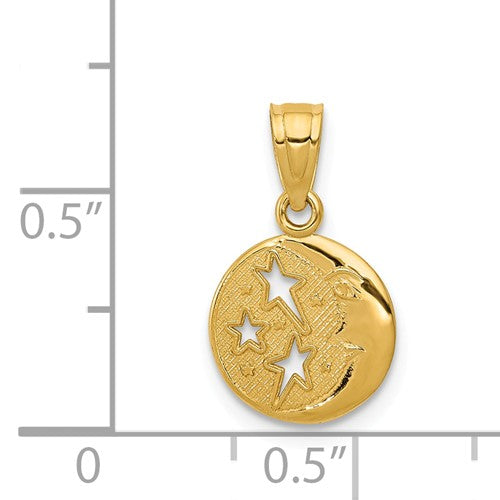 14k Yellow Gold Moon & Stars Pendant- Sparkle & Jade-SparkleAndJade.com D1261