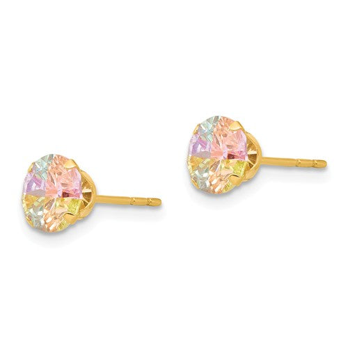 14k Yellow Gold Multi-Color Pink and Yellow CZ 6mm Post Earrings- Sparkle & Jade-SparkleAndJade.com SE2301