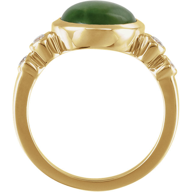 14k Yellow Gold Nephrite Jade & Diamond Accented Ring- Sparkle & Jade-SparkleAndJade.com 65974:60001:P