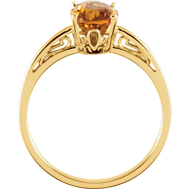 14k Yellow Gold Oval Genuine Citrine Scroll Design Ring- Sparkle & Jade-SparkleAndJade.com 67690:101:P