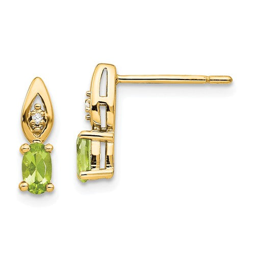 14k Yellow Gold Oval Peridot & Diamond Earrings- Sparkle & Jade-SparkleAndJade.com XBS610