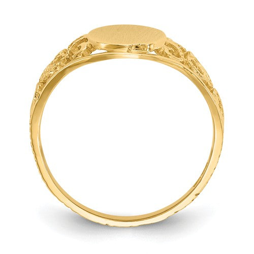 14k Yellow Gold Oval With Lightweight Filigree Band Signet Ring (Ladies Sizes)- Sparkle & Jade-SparkleAndJade.com CH288
