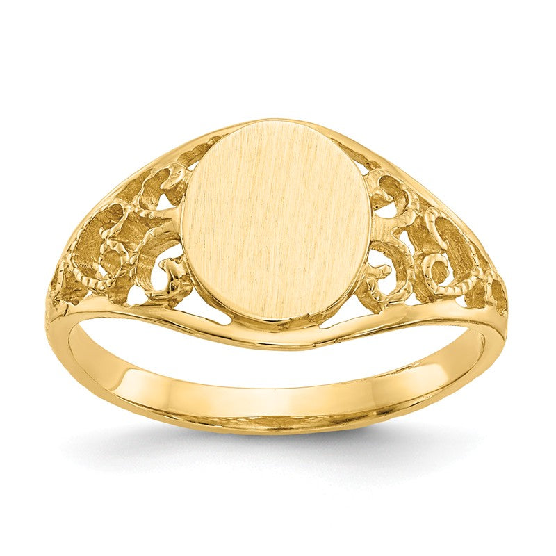14k Yellow Gold Oval With Lightweight Filigree Band Signet Ring (Ladies Sizes)- Sparkle & Jade-SparkleAndJade.com CH288