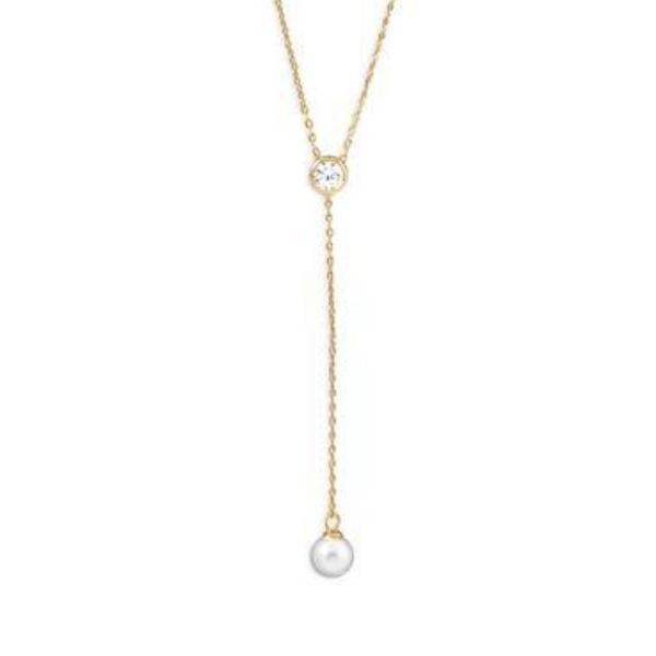 14k Yellow Gold Plated Sterling Silver CZ and Pearl Drop Necklace- Sparkle & Jade-SparkleAndJade.com 34033