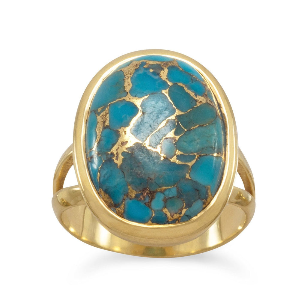 14k Yellow Gold Plated Sterling Silver Stabilized Copper Infused 13x17mm Turquoise Ring- Sparkle & Jade-SparkleAndJade.com 