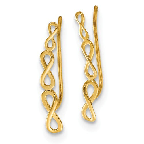 14k Yellow Gold Polished Infinity Ear Climber Earrings- Sparkle & Jade-SparkleAndJade.com LE1495 TH977