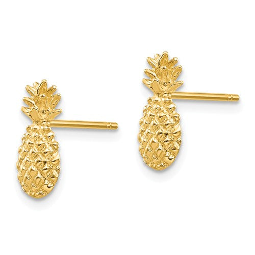 14k Yellow Gold Polished & Textured Pineapple Post Earrings- Sparkle & Jade-SparkleAndJade.com TM773