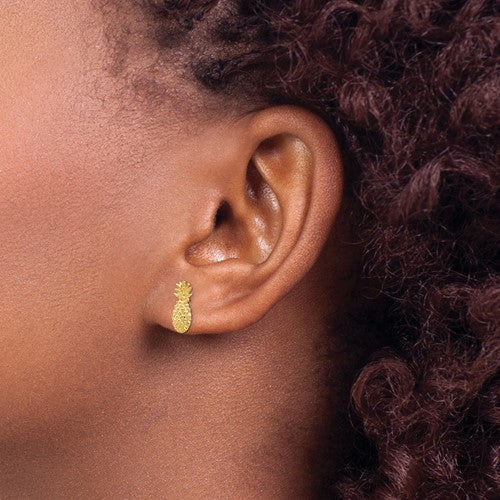 14k Yellow Gold Polished & Textured Pineapple Post Earrings- Sparkle & Jade-SparkleAndJade.com TM773