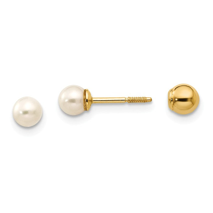 14k Yellow Gold 4mm Pearl Stud Earrings with Screwback