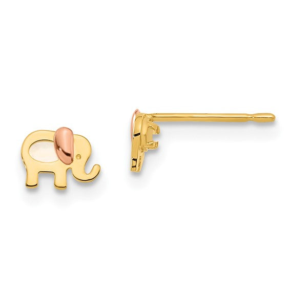 14k Yellow Gold & Rose Gold Madi K MOP Elephant Post Earrings
