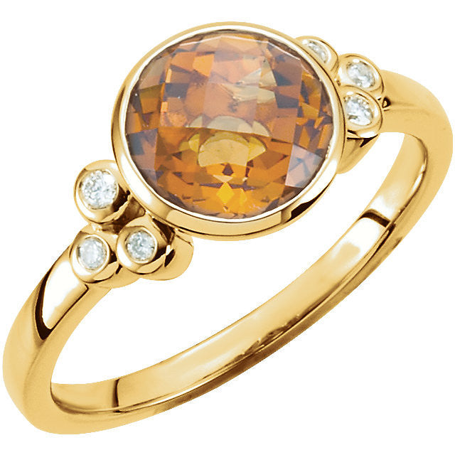 14k Yellow Gold Round Bezel Set Citrine & Diamond Accented Ring- Sparkle & Jade-SparkleAndJade.com 66939:101:P