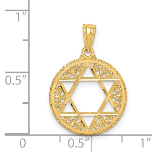 14k Yellow Gold Round Filigree Star Of David Pendant- Sparkle & Jade-SparkleAndJade.com C3739