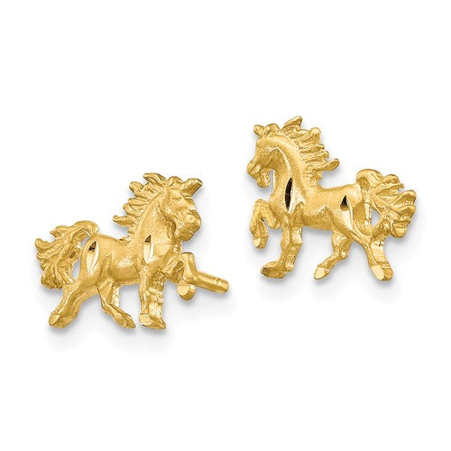 14k Yellow Gold Satin Finish Dia.-Cut Unicorn Post Earrings- Sparkle & Jade-SparkleAndJade.com TC1004