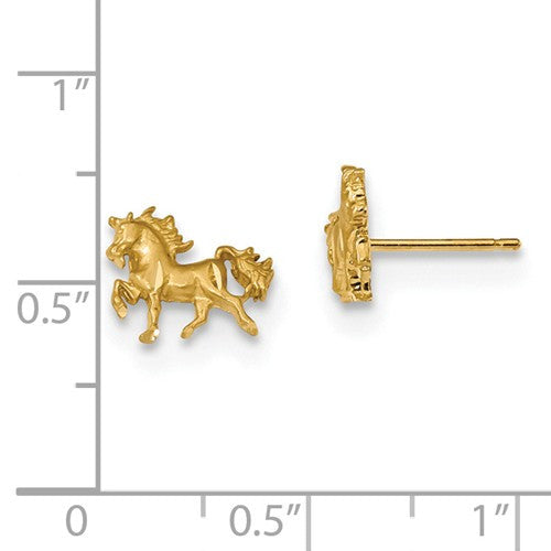 14k Yellow Gold Satin Finish Dia.-Cut Unicorn Post Earrings- Sparkle & Jade-SparkleAndJade.com TC1004