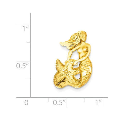 14k Yellow Gold Satin Finish Diamond-Cut Mermaid & Starfish Pendant- Sparkle & Jade-SparkleAndJade.com C2529