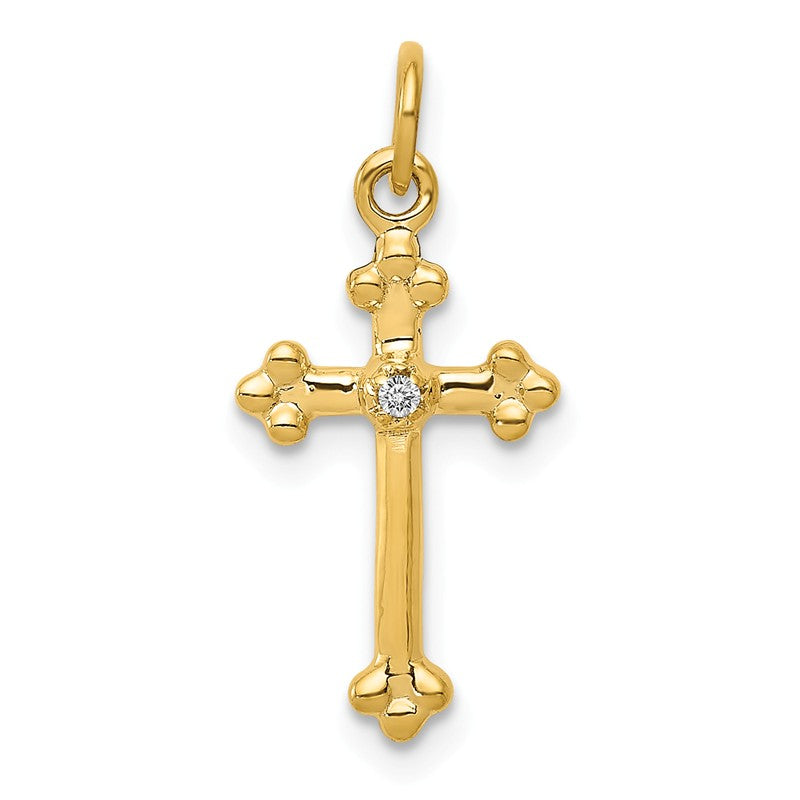 14k Yellow Gold Small AA Diamond Budded Cross Charm Pendant- Sparkle & Jade-SparkleAndJade.com PM5030-002-YA