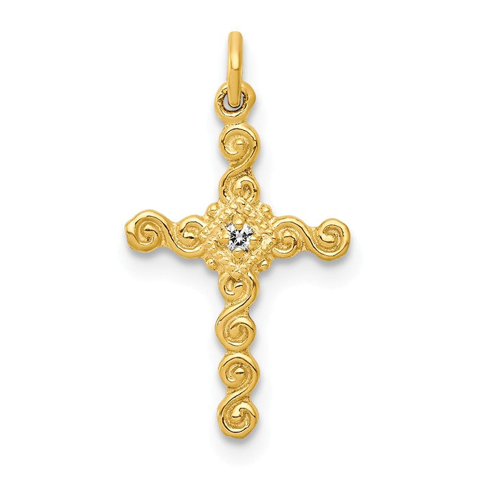 14k Yellow Gold Small AA Diamond Cross Charm Pendant- Sparkle & Jade-SparkleAndJade.com PM5027-001-YA
