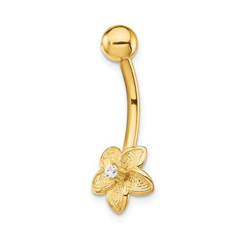 14k Gold Sunflower Belly Button Piercing 14k Yellow Gold Solid CZ