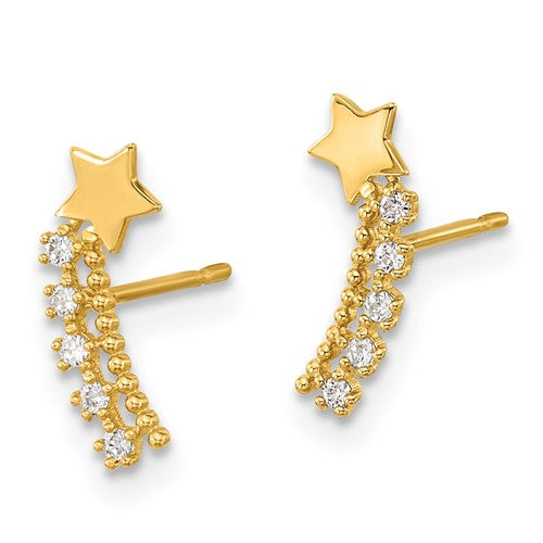 14k Yellow Gold Solid CZ Shooting Star Post Climber Earrings- Sparkle & Jade-SparkleAndJade.com GK920