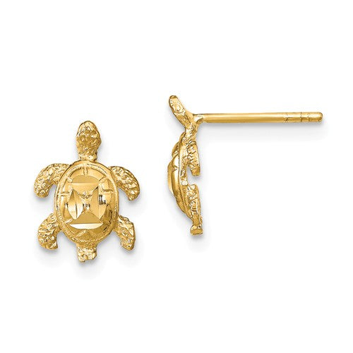 14k Yellow Gold Solid Dia.-Cut Shell Sea Turtle Post Earrings- Sparkle & Jade-SparkleAndJade.com TC994