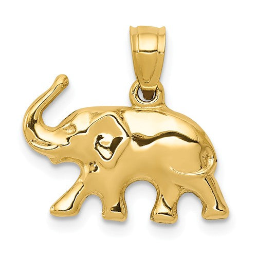 14k Yellow Gold Solid Elephant Pendant- Sparkle & Jade-SparkleAndJade.com C3533