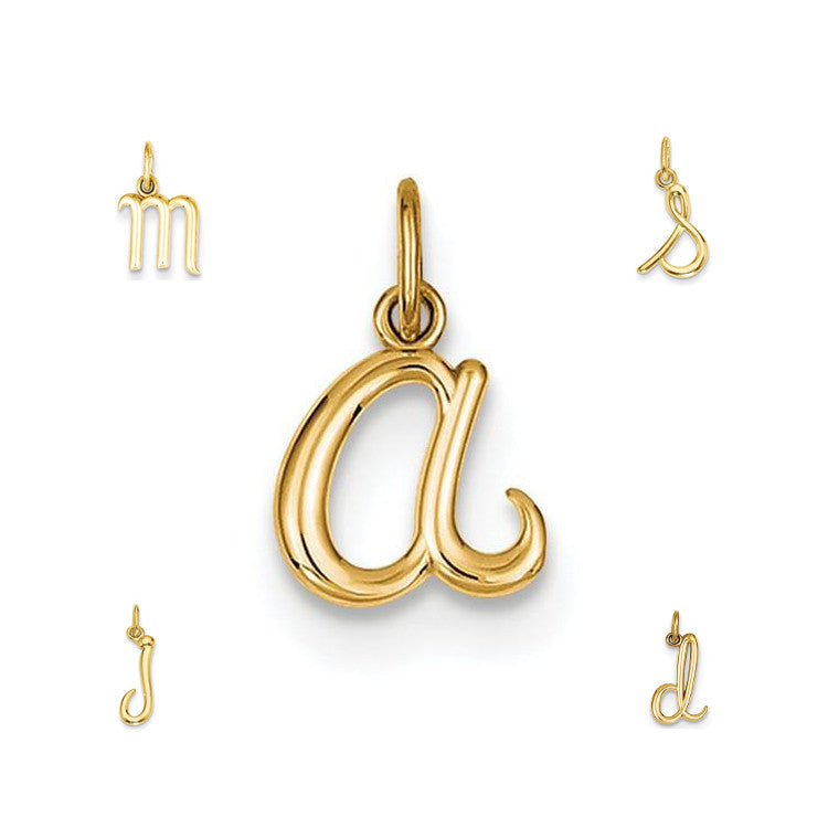 14k Yellow Gold Solid Lowercase Initial Charm Pendant - Various Letter