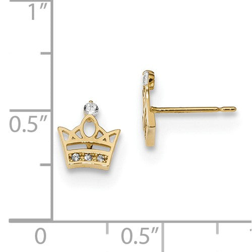 14k Yellow Gold Solid Madi K Youth CZ Crown Post Earrings- Sparkle & Jade-SparkleAndJade.com GK961