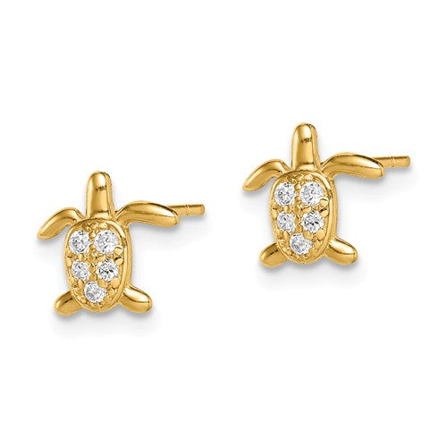 14k Yellow Gold Solid Petite Turtle CZ Stud Earrings- Sparkle & Jade-SparkleAndJade.com SE2887