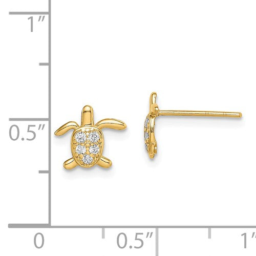 14k Yellow Gold Solid Petite Turtle CZ Stud Earrings- Sparkle & Jade-SparkleAndJade.com SE2887