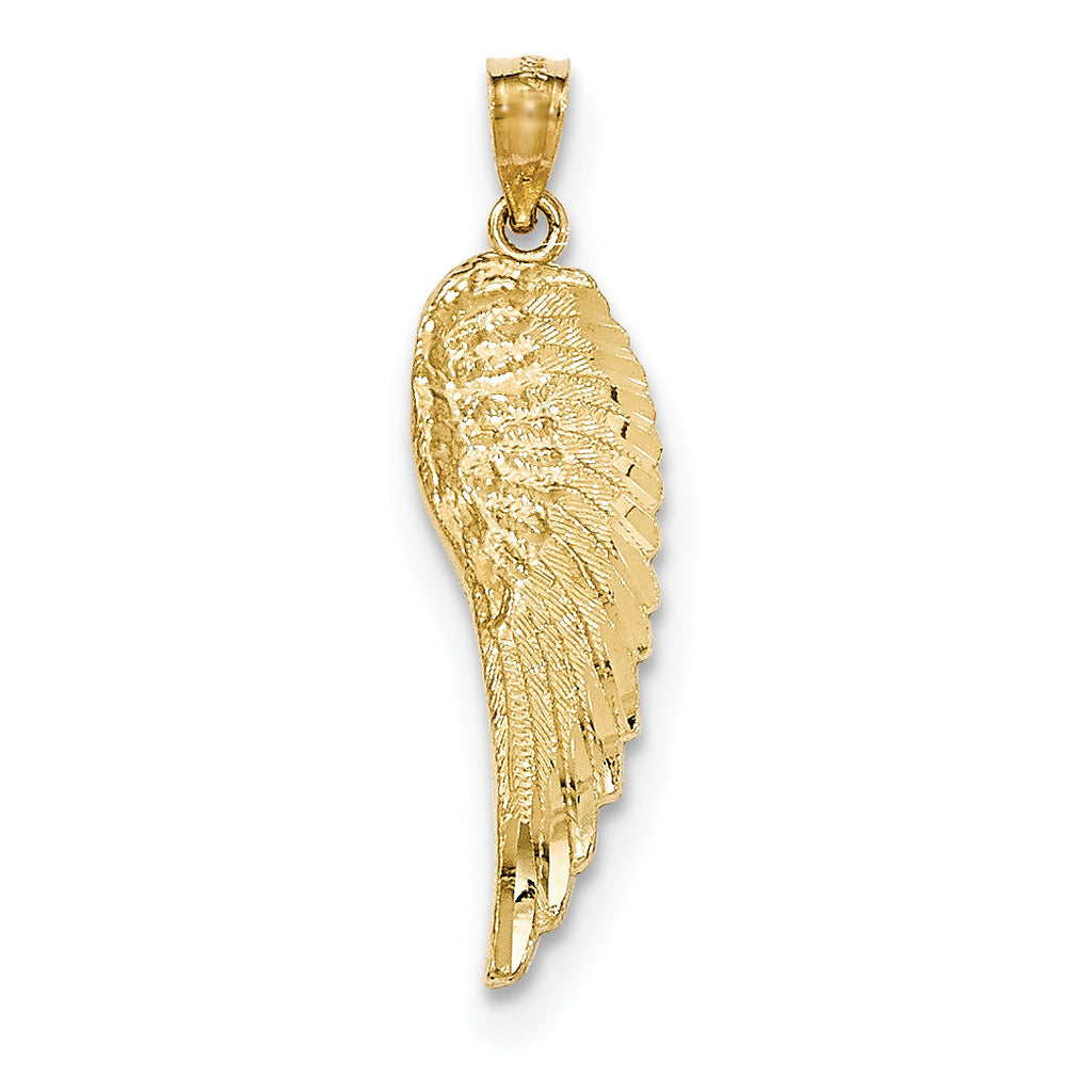 14k Yellow Gold Solid Polished And Textured Angel Wing Pendant- Sparkle & Jade-SparkleAndJade.com YC1243