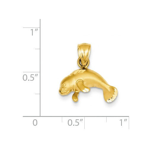 14k Yellow Gold Solid Satin Finish Small Manatee Pendant- Sparkle & Jade-SparkleAndJade.com K2996