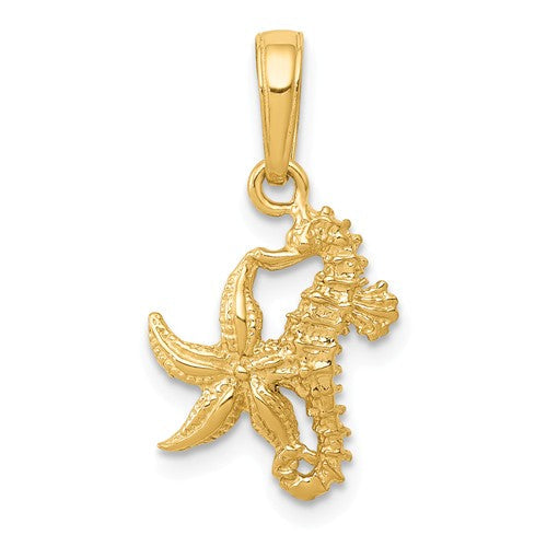 14k Yellow Gold Solid Seahorse and Starfish Pendant- Sparkle & Jade-SparkleAndJade.com D1394