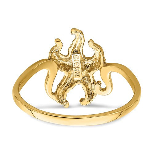 14k Yellow Gold Solid Textured 2-D Star Fish Ring- Sparkle & Jade-SparkleAndJade.com R682