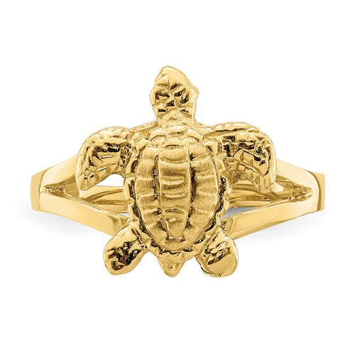 14k Yellow Gold Solid Textured Sea Turtle Ring- Sparkle & Jade-SparkleAndJade.com R837