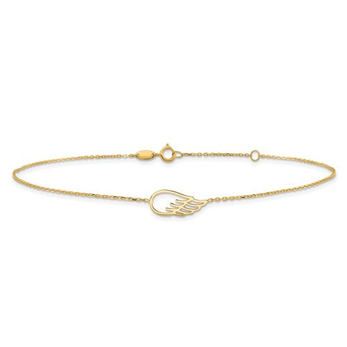 14k Yellow Gold Solid Wing With 1in Extender Anklet- Sparkle & Jade-SparkleAndJade.com ANK299-10