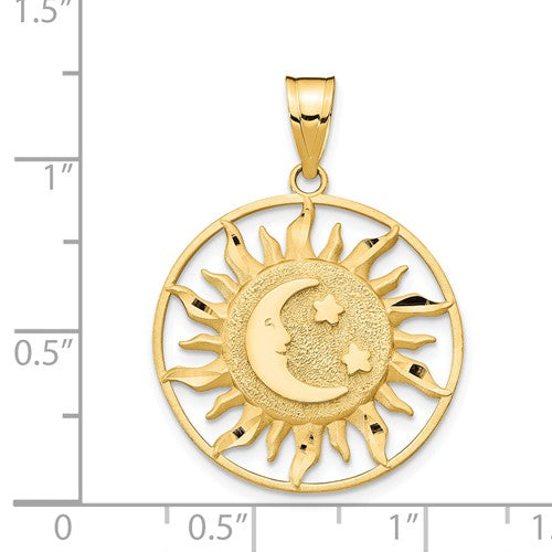 14k Yellow Gold Sun With Moon And Star Pendant- Sparkle & Jade-SparkleAndJade.com M475