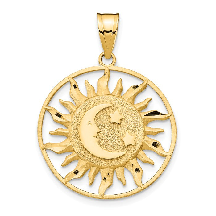 14k Yellow Gold Sun With Moon And Star Pendant