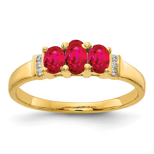 14k Yellow Gold Triple Genuine Oval Ruby And Diamond Ring- Sparkle & Jade-SparkleAndJade.com RM5764-RU-003-YA
