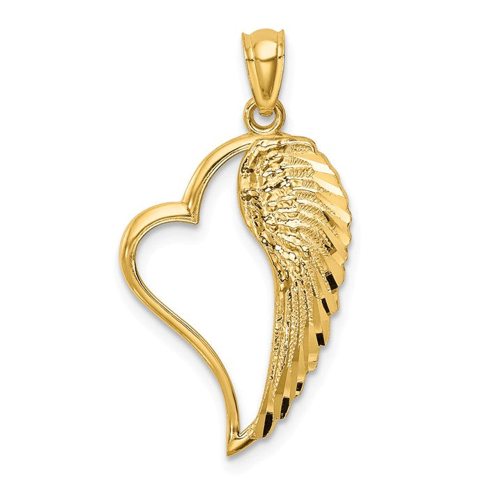 14k Yellow Gold Wing In Heart Pendant- Sparkle & Jade-SparkleAndJade.com C4668