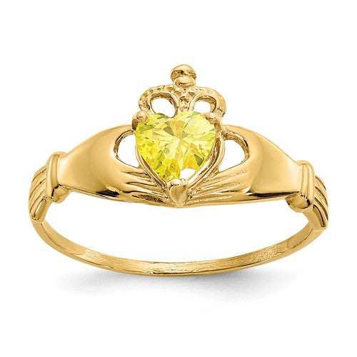 14k Yellow Gold Yellow Heart Polished Claddagh Ring- Sparkle & Jade-SparkleAndJade.com D1802