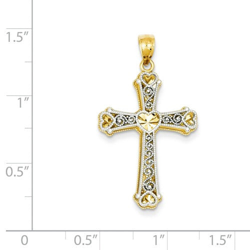 14k Yellow and White Gold Two-Tone Hearts Cross Pendant- Sparkle & Jade-SparkleAndJade.com C3847