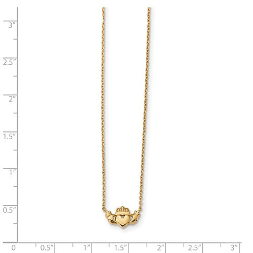 14k Yellow or White Gold Claddagh Heart 17" Necklace- Sparkle & Jade-SparkleAndJade.com 