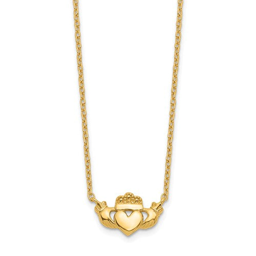 14k Yellow or White Gold Claddagh Heart 17" Necklace- Sparkle & Jade-SparkleAndJade.com SF2532-17