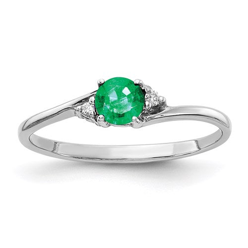 14k Yellow or White Gold Genuine Petite 4mm Round Emerald and Diamond Ring- Sparkle & Jade-SparkleAndJade.com Y4713E/AA