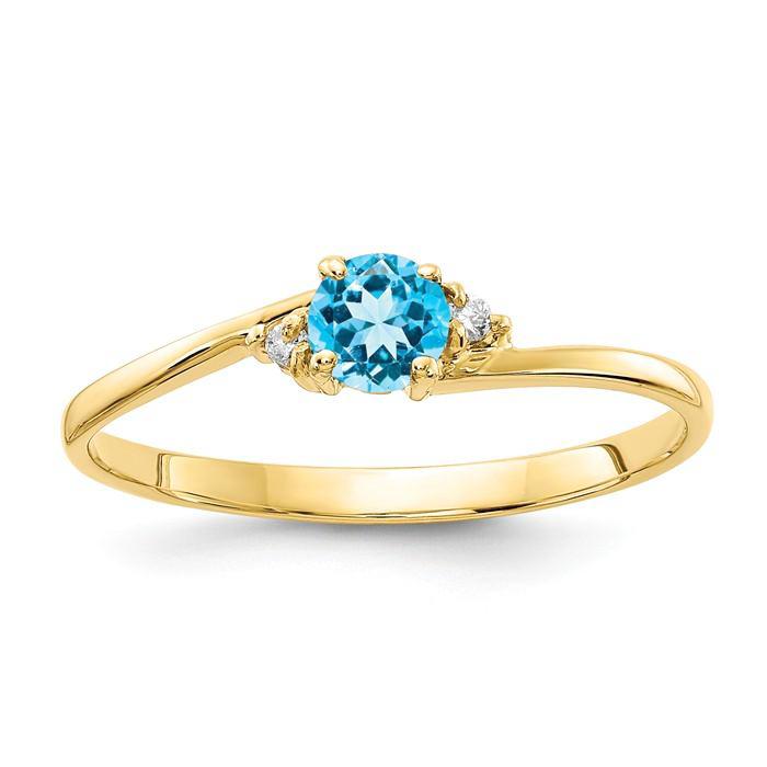 14k Yellow or White Gold Genuine Petite 4mm Round Swiss Blue Topaz Diamond Ring- Sparkle & Jade-SparkleAndJade.com Y4712BT/AA