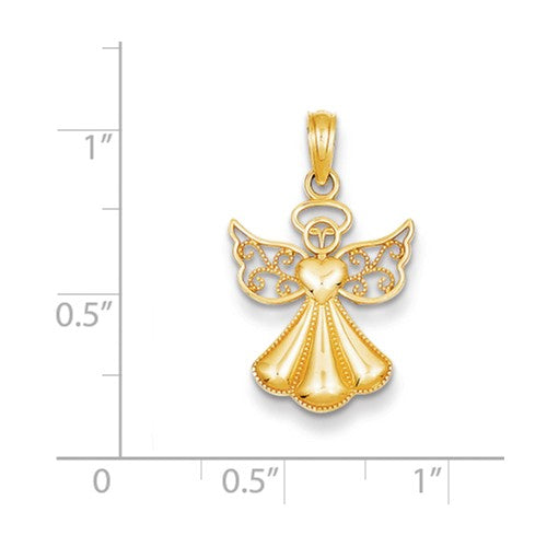14k Yellow or White Gold Polished And Textured Guardian Angel With Heart Pendant- Sparkle & Jade-SparkleAndJade.com 